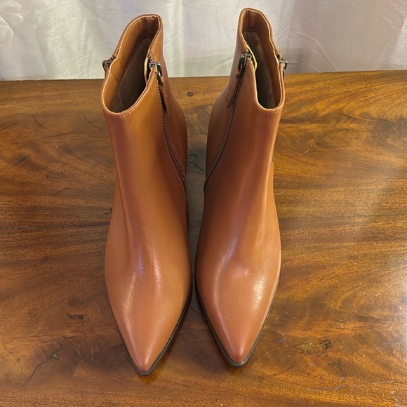 Paolo Shoes - NEW! Linda Paola Women Sadie Boots Block Heel Pointy Toe Cognac Brown Booties